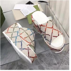 2022 Designer G Sandales Hommes Femmes Pantoufles Plate-Forme Brodée Talons Hauts Tongs Mode Diapositives En Caoutchouc Bordeaux Impression Tissu Sandale 35-43