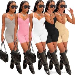 2022 Designer Jumpsuits Womens Clothing Sexy Jarretel One Piece Broek Yoga Bodysuits Club Dragen Borst Wikkelen Korte Rompertjes