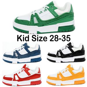 2024 Diseñador para niños Sneaker Virgil Trainer Casual Kids Zapatos de piel de ternera ABLOH White Green Red Blue Letter Sprailays Platform Low Children Sneakers 28-35 Eur.