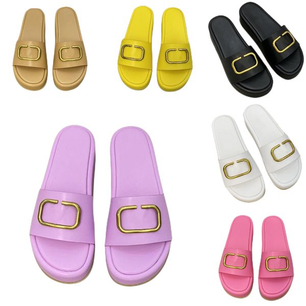 2022 Designer Dames Sandales Appartements Plate-forme Pantoufles Chaussures De Mode De Luxe Plat Imprimé Gelée Caoutchouc En Métal Logo En Cuir Flip-Flops Mules