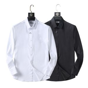 2024 Designer Mens Drail Shirts lange mouwen slanke casual bedrijfslijtage hoogwaardige katoenen rimpelbestendige vaste kleur witte zwarte maat Aziatische maat s xxxl 07