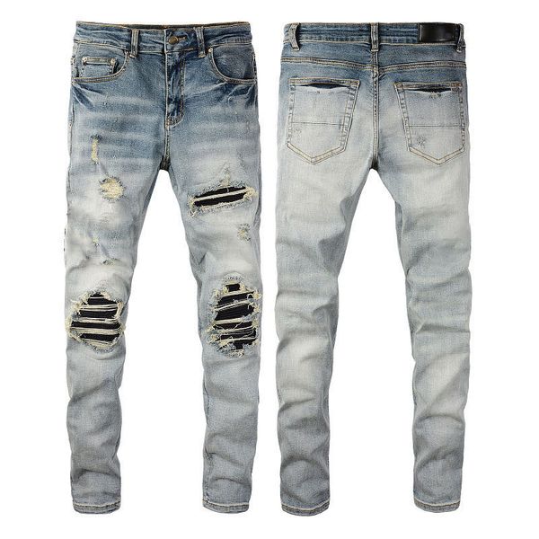 2022 Designer Mens Hip-Hop Fashion Zipper Hole Wash Jean Pantalon rétro Torn pliing Ing Design Motorcycle Riding Cool Slim Pant Purple Jeans pour hommes