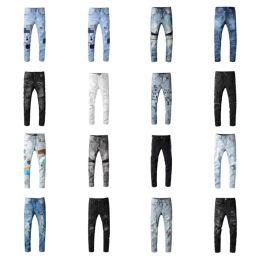 Designer Mens Jeans Hip-Hop Fashion Zipper Hole Wash Jean Pants retro gescheurde vouw stiksel mannen ontwerpen motorfiets rijden koele slanke broek paarse jeans voor man vrouwen 28-40