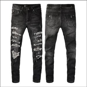 2022 Designer Heren Jeans Hiphop Mode Ritsgat Wassen Jean Broek Retro Gescheurde Vouw Stiksels Heren Ontwerp Motorrijden Cool Slanke Broek Paars voor Dames #299