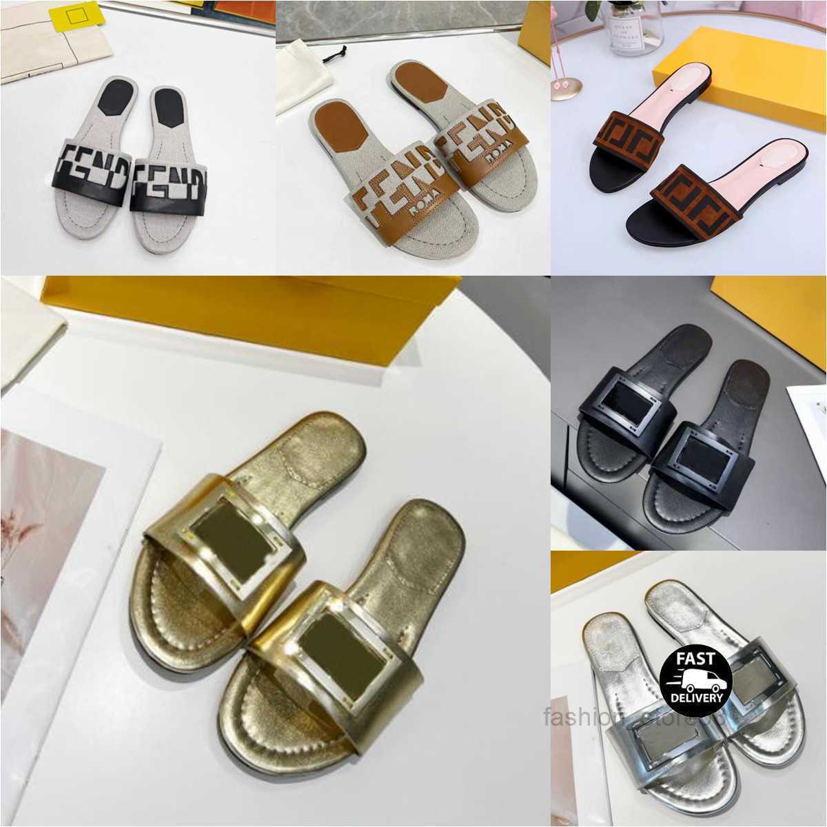 2022, diseñador, nuevas zapatillas de moda, sandalias para mujer, bolsa de polvo Original de verano con empalme de diapositivas con letras