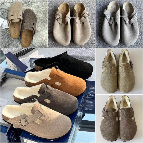 Designer New Pantoufles Boston Clogs Pantoufle Sandale Automne Hiver Été Liège Plat Diapositives Cuir Préféré Plage Clog Sac Tête Arizona Mayari Laine Sandale pantoufles