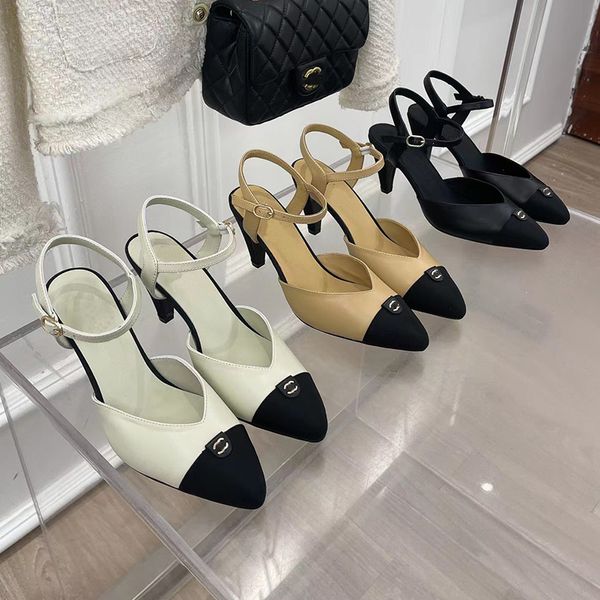 2022 Designer pointu Toe Catwalk Sandales Femmes Luxe 100% Cuir Noir Blanc Marron Après Strappy Hollow Out Chaussures Ladys Couvert Toe Sexy Shallow Low-Top Sandal