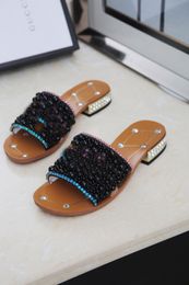 2022 designer sandaal Ophidia mode luxe Dames slippers Marmont echt leer Dames hoogwaardige slippers met dubbele metalen platte bodem Gekleurde sieraden