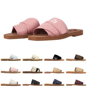 2024 zapatos de diseñador lienzo zapatillas para mujeres mulas amaderadas sandalias planas toboganes de goma blanca rosa rosa Burdeaux letras de encaje tela para mujer talla 35-42