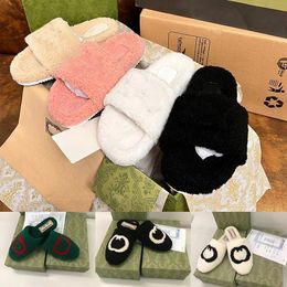 2022 Designer slippers dames wolglaasjes winter bont pluizige harige warme letters sandalen comfortabel fuzzy laken meisje flip flop 35-41