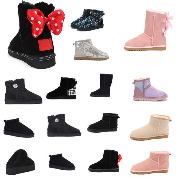 2022 Botas de nieve de diseñador Australia Botas hasta la rodilla Tobillo Lana Cálida Bota de tobillo Piel Peluche Rodilla Medio Invierno Otoño Nieve Zapatos de algodón para hombres Mujeres Niños 21-46 NO422