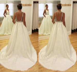 2022 Vestidos de novia de diseñador Correas de vestidos de novia V Carrera de cuello Cristales Beading Crys Sexy Satin Ruched Satin Ruched Plisos personalizados Vestidos de talla grande de Novia 403