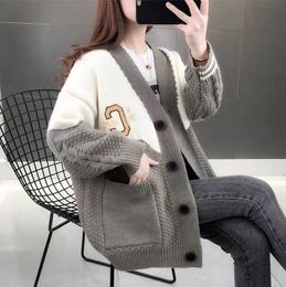 2022 diseñador mujer GUCGI suéter de mujer RETRO luz de lujo hilo de oro flor costura suelta cuello en V chaqueta cárdigan fino