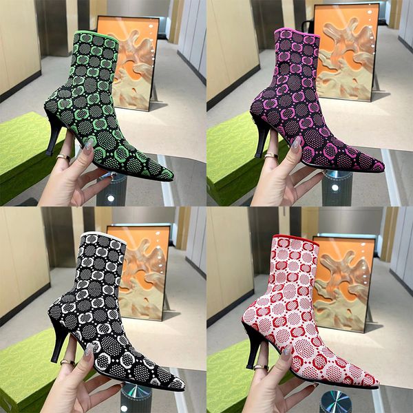 2022 Designer femmes chaussettes tricotées bottines 7.5 cm talons hauts orteils courts petite botte nue pointue chaussette bottes taille 35-42