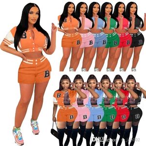 2022 Designer Femmes Survêtements D'été Deux Pièces Tenues Shorts Ensemble De Mode À Manches Courtes Vestes Pantalon Baseball Varsity Costume