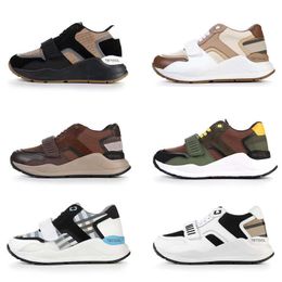 Zapatos de diseñador de moda Vintage Check Sneakers Hombres Mujeres Hool Loop Platform Sneaker Suede Leather Trainers Black White Mesh Runner Shoes NO281