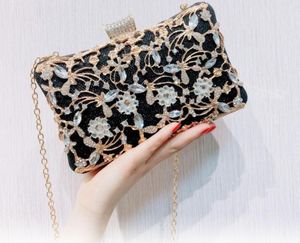 2022 Diamond Flower Dames Glitter Shimmer Envelop Dames Pailletten Avondfeest Prom Black Clutch Bag Handtas 04