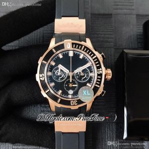 2022 Diver 1503 Shark Hammer Miyota Cuarzo Cronógrafo Reloj para hombre Oro rosa Dial negro Marcadores de barra Correa de goma Cronómetro Puretime Relojes de edición limitada F13b2