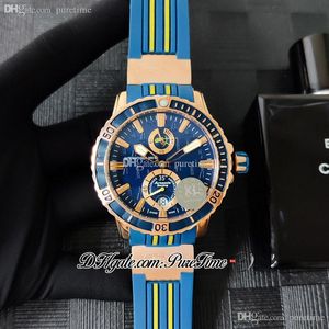 2022 DIVER 266-10-3 / 93 A21J Power Reserve Automatic Mens Horloge Rose Gold Blue Yellow Dial Stick Markers Rubberen Strap Puretime Ptun Limited Edition Horloges F10B2