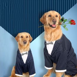 2022 ropa para perros diseñador de lujo ropa para caballeros punto grande perro grande niño cuello a rayas trajes ropa suministros para mascotas al por mayor 3XL-7XL