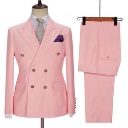 2022 Double boutonnage rose costumes pour hommes noir velours revers 2 pièces sur mesure marié mariage Tuxedos mâle mode Jacket212T