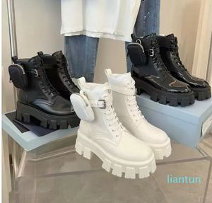 2022 Dressshoes Ankle Combat Boots Platform Wedges Lace-Up Round Toe Block Heels Flat Booties Dikke luxe ontwerper voor damesfabriek 4