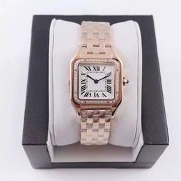 2022 Drop Femmes Montres 22x22 27x27 MM Cadran Or Argent Acier inoxydable Quartz Lady Watch avec diamant élégant bracelet watch240u