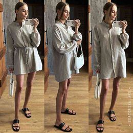 2022 Early Autumn Nieuwe Temperament Sexy Solid Color Bandage Button Lotus Leaf Short Shirt Dress T220804