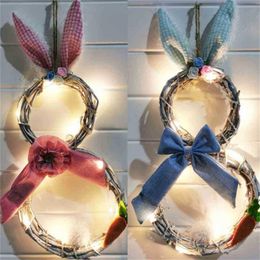2022 Easter Bunny Oor Decoraties Led Rattan kransen en kransen Home Familie Restaurant Pendant Window Rekwisieten Leveringen Luminous Festival Gifts GT3BIBW
