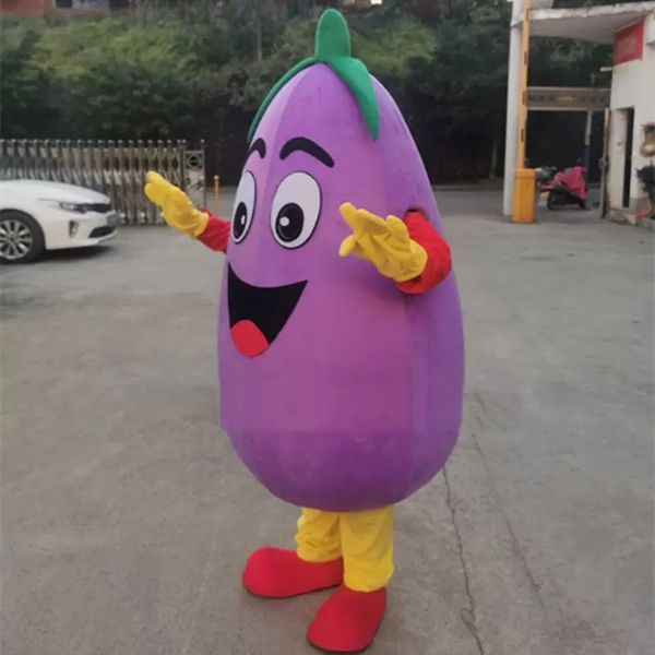 2022 Costume de mascotte d'aubergine Halloween Noël Personnage de dessin animé Tenues Costume Dépliants publicitaires Vêtements Carnaval Unisexe Adultes Tenue