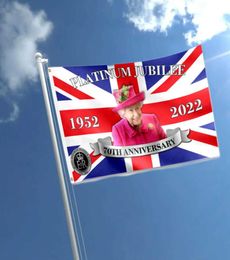 2022 ELIZABETH II Platinums JUBILEE FLAGE 3X5FT UNION Jack Flag avec Sa Majesté La reine Souvenir Décoration pour Queen0391037959