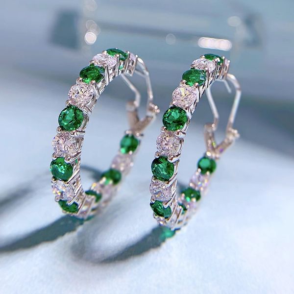 2022 Boucle d'oreille en diamant émeraude 100% réel 925 bijoux en argent sterling boucles d'oreilles de mariage pour les femmes de fiançailles de mariée Bijou