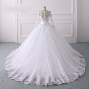 2022 Empire taille robe de mariée avec poète manches longues classique col en V dentelle appliques perles ruban de paillettes plissé mariage de mariée Dre239M