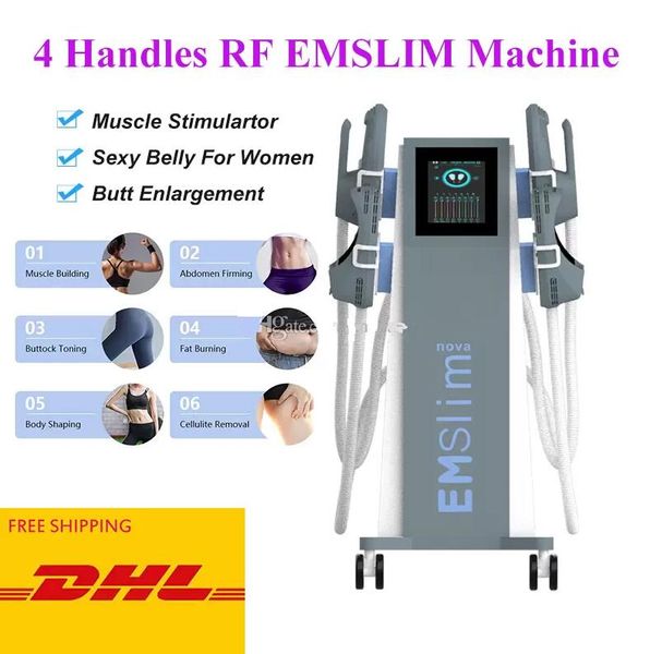 2022 Tecnología EMS Dispositivo para esculpir y adelgazar para perder peso Ganar músculo/Desarrollar Quemaduras musculares Equipo de belleza para escultor Hiemt con 4 asas Asiento RF