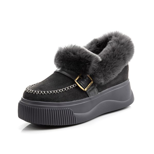 2022 Europe amérique populaire hiver 6.5 CM rehaussant femmes bottes de neige semelle épaisse noir vache daim laine chaud antidérapant métal