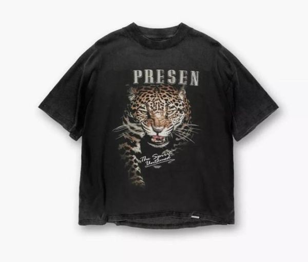 2022 Europa Reino Unido Londres Leopard Vintage camiseta High Street Tee Primavera Verano moda Skateboard hombres mujeres camiseta 2057248