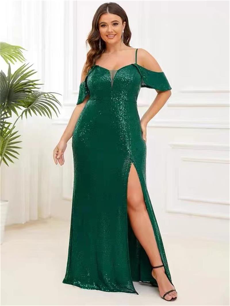 Special Occasion Dresses Plus Size Slim Slim Strap Drop Shoulder Sequins Split Evening party Dress EP01