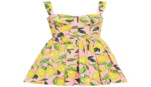 2022 European Luxury Dress Designer Design Green Foundation Makeup Lemon Cotton Suspender Dress5606905