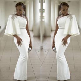 2022 Robes de soirée Pure Blanc Pure One épaule Sirat à manches Sirène formelle Africain Dubaï Femmes Sheat Long Robe de bal Robe de Soire 323X