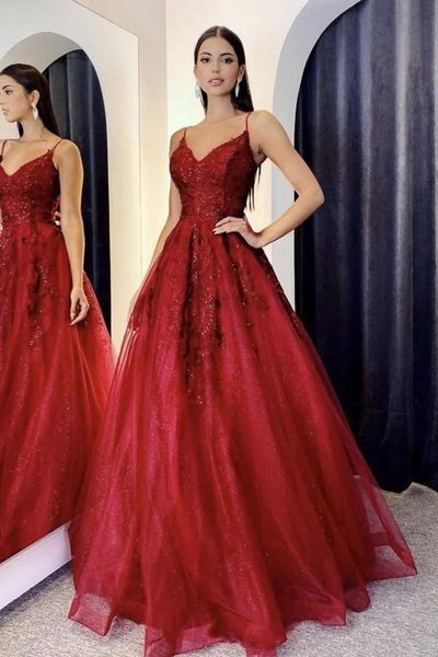 2022 Robe de fête du soir Sequins brillants rouges