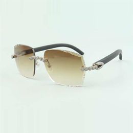 2022 Exquisito ramo de gafas de sol con diamantes 3524014 con varillas de madera negra natural y lentes cortados 3 0 espesor tamaño 18-135 mm244T