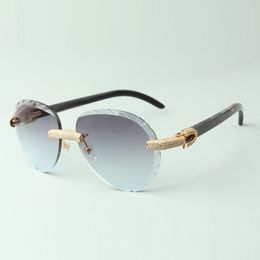 Exquisitas gafas de sol clásicas con micropavé de diamantes 3524027 gafas con patillas de cuerno de búfalo con textura negra natural, tamaño: 18-140 mm