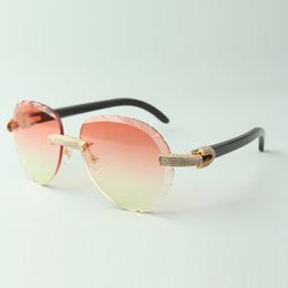 Exquisitas gafas de sol clásicas con micropavé de diamantes 3524027, patillas de cuerno de búfalo negro natural, tamaño: 18-140 mm