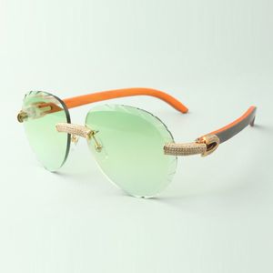 2022 Lunettes de soleil en diamant micro-pave Classic Classic 3524027, Temples en bois orange naturels, Taille: 18-135 mm