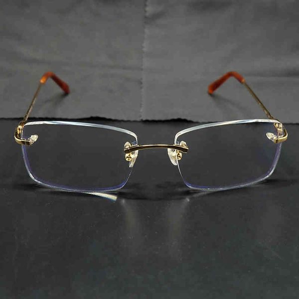 2022 Fábrica al por mayor de alta calidad de lujo sin montura marcos de ojos claros para hombre gafas ópticas transparentes metal diseñador gafas prescripción de relleno