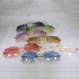 2022 Modèle de vente en gros d'usine Vintage sans monture carrée hommes Oculos forme de lentille ombre cadre en métal lunettes claires pour la lecture Gafas femmes en plein air 1130 lunettes de soleil