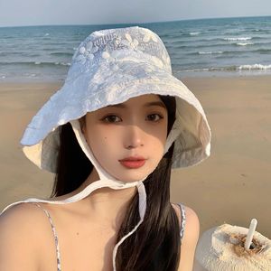 2022 fée casquette dentelle nœud sangle grand bord pêcheur casquettes printemps et été crème solaire seau chapeau parasol japonais femmes chapeaux