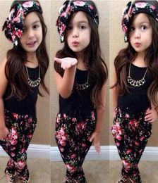 2022 Automne Bébé Fille Vêtements Enfants Mode Vêtements Ensembles Filles Bandeau Froal Manches Courtes Débardeur Sarouel Pantalons Tenues Pour Enfants 1809229