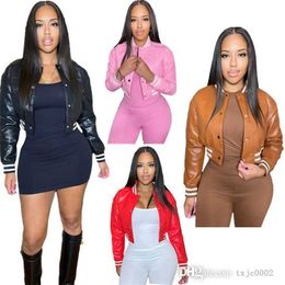 2022 Automne Hiver Vêtements Femmes Cuir Baseball Vestes Designer Hip Hop Crop Tops Patchwork Rayé École Équipe Veste Femme Manteau Coupe-Vent S-XXL