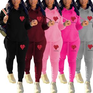 2024 Designer Herfst Winter Vrouwen Trainingspakken Liefde Hart Print Twee 2 Delige Set Dames Outfits Casual Lange Mouw Hoodies Broek pak Groothandel Kleding 8920